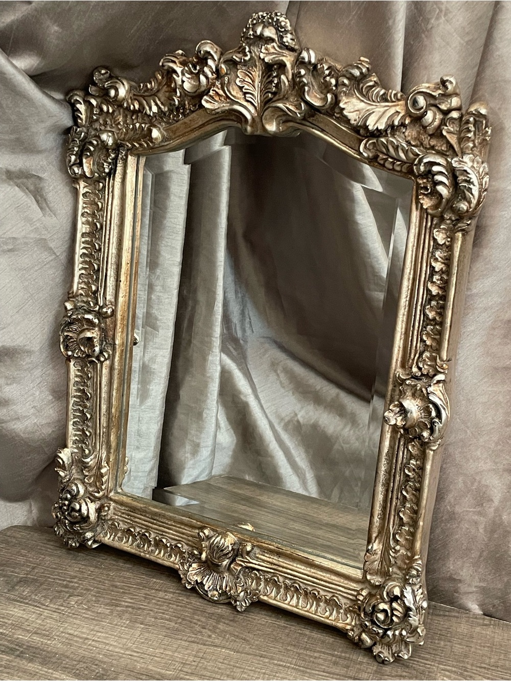 Vintage Rococo-Style Ornate Silver Gilt Wall Mirror 21” × 15” – Italy/LaBarge St
